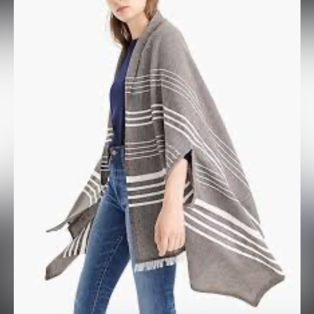 J Crew Stripe Cape Scarf Charcoal Heather One Size - Picture 2 of 6